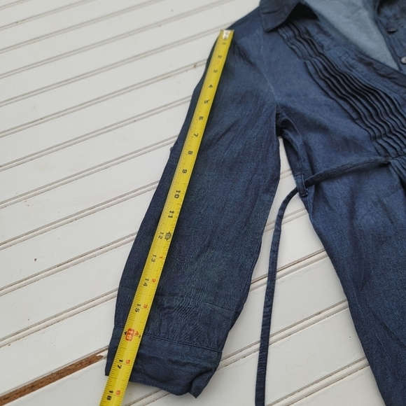 MILEY CYRUS MAX AZRIA Girls DENIM DRESS Blue Tie Back Long Sleeve Sz S - Picture 4 of 8